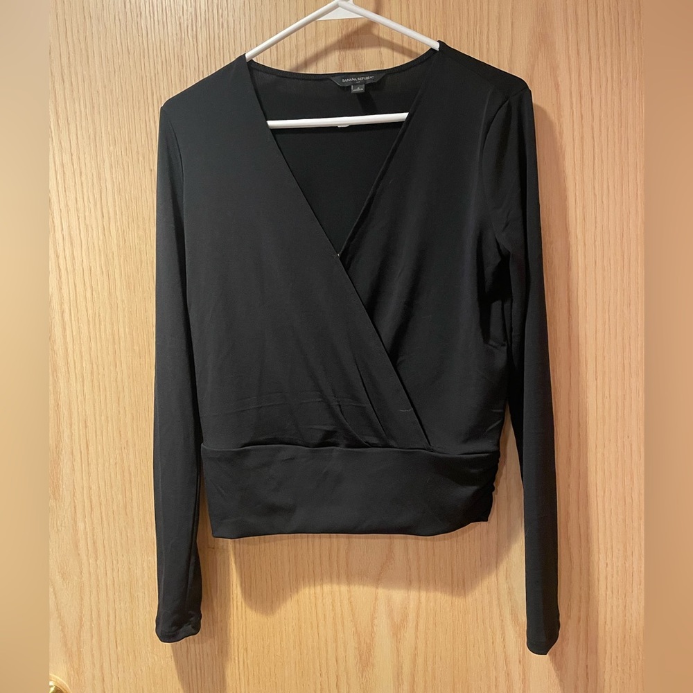 Banana Republic Black Long-sleeve V-neck Blouse